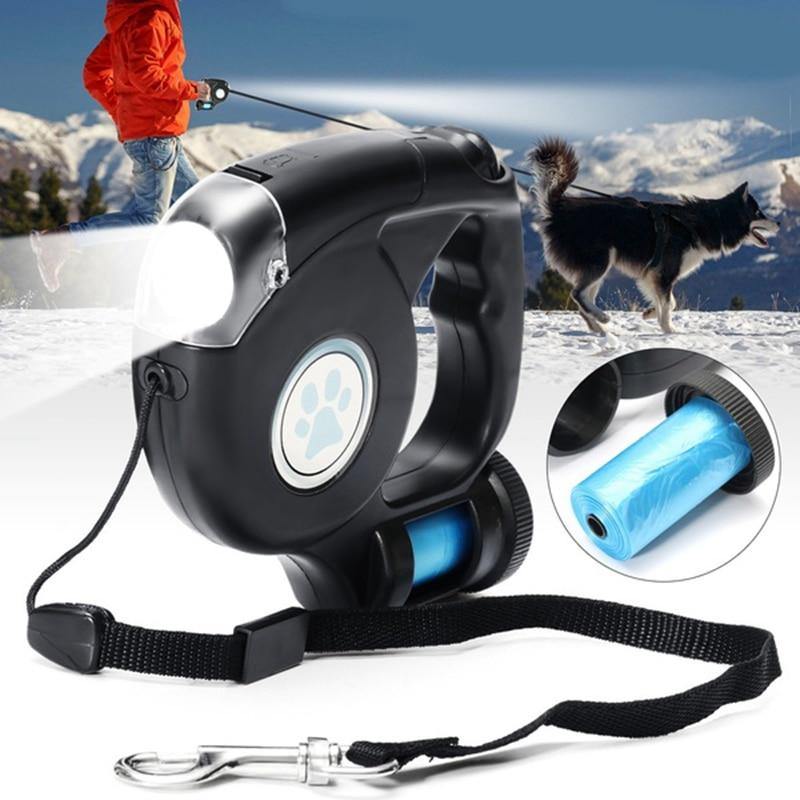Night Ranger™ 4.5M Retractable Dog Leash with Flashlight and Garbage Bag - HighPaw